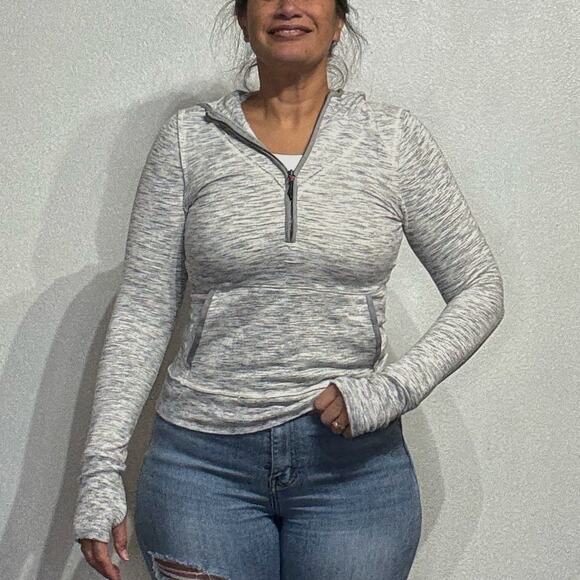 Free People Movement Gray Markie Hoodie Mesh Contrast Sweatshirt Sz M - Picture 1 of 12